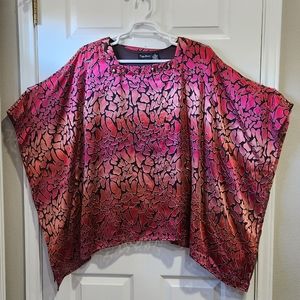 Maggie Barnes pink ombre animal print poncho blouse with brown tank size…